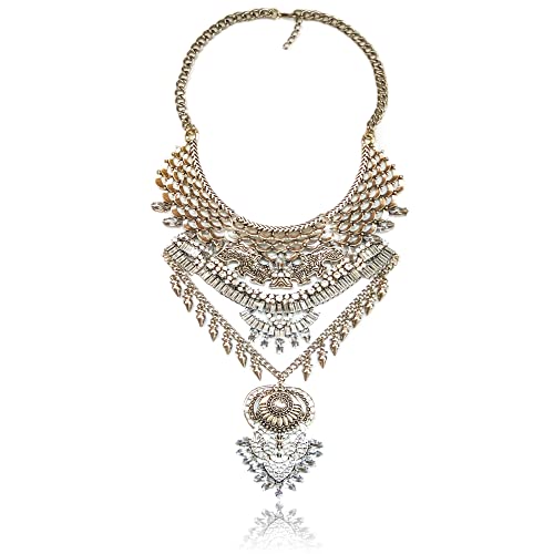 NABROJ Silver Necklace Large Bulky Neck Chain Boho Choker Vintage Bib Necklaces Fashion Costume Jewelry for Women -HL15 Silver
