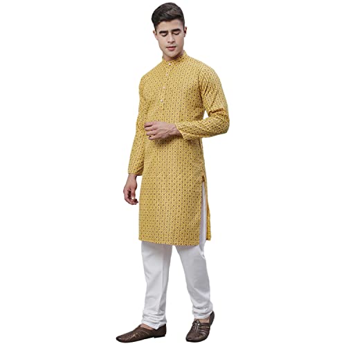 Image of SOJANYA (Since 1958 Men's Cotton Linen Blue Foil Printed Kurta and White Pyjama Set