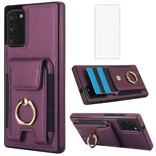 Asuwish Phone Case for Samsung Galaxy Note 20 5G with Tempered Glass Screen Protector Wallet Cover and Slim Ring Card Holder Leather Cell Accessories Note20 Notes 20s Twenty Not S20 Women Men Purple