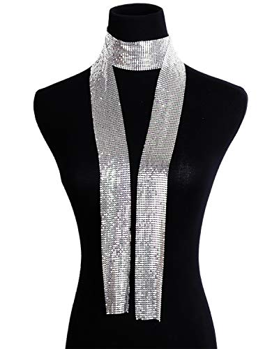 Croozy Women Glitter Sparkle Metal Sequins Neck Tie Scarf Party Evening Long Thin Skinny Tie Shawls Neckerchief2