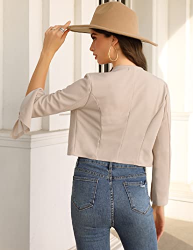 KOJOOIN Damen Bolero Langarm Strickjacke 3/4 Ärmel Open Front Elegant Bolerojacke Kurze Cardigan schrug Jacke Casual Top（Verpackung MEHRWEG） Beige,M