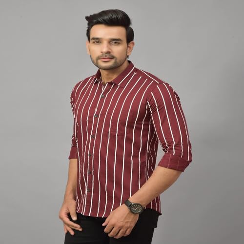 Image of Regular Fit Striped Lining Cotton Full Sleeve Casual Shirts for Men /Long Sleeves Cotton Striped, Cotton Shirt Crafted with Regular Sleeve, Comfort Fit & High-Performance for Everyday Wear