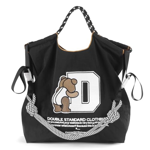 Women Fashion Handbag Embroidered Skateboard Bear Nylon Handbag Designed for Shopping Travel Beach and Birthday Gifts (Skateboard Bear-black-004)