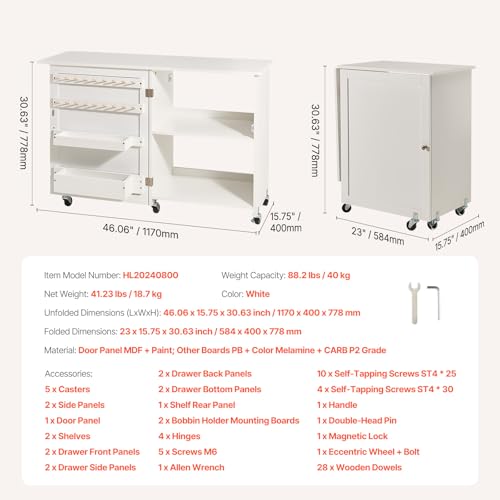 image for VEVOR Folding Sewing Table, Multipurpose Sewing Machine Table with Com