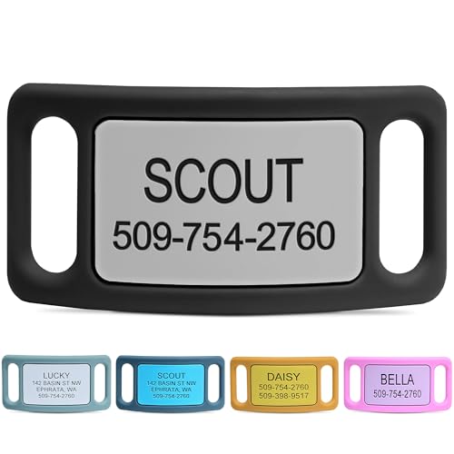 GoTags Silent Dog Tag, Personalized Engraved Silicone and Cat Name Pet ID Tags, Soundless Quiet Slide On Nameplate for Collars, No More Jingling Tags (Gray, Large)