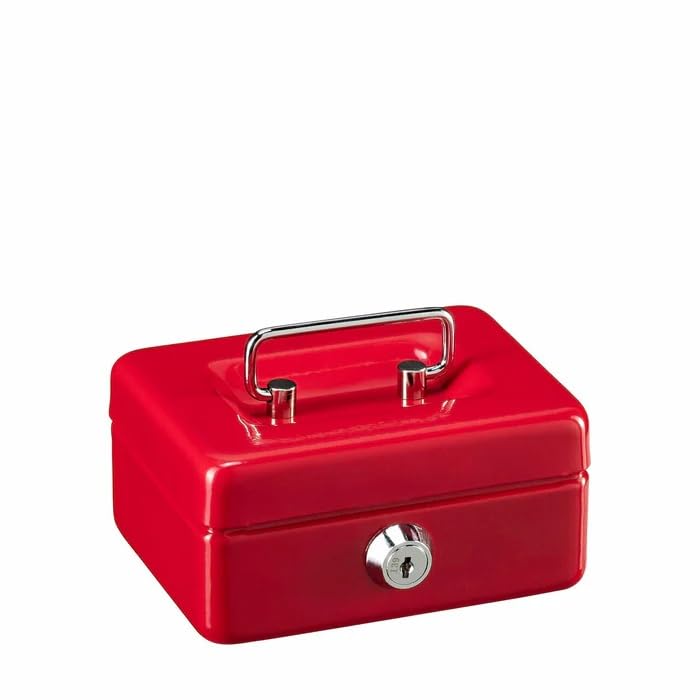 - Overa Mini Portable Metal Cash Box, Stainless Steel Piggy Bank, Small Cash Box with Key Lock and Money Slot, 5.00 x 3.30 x 2.15 (Red)