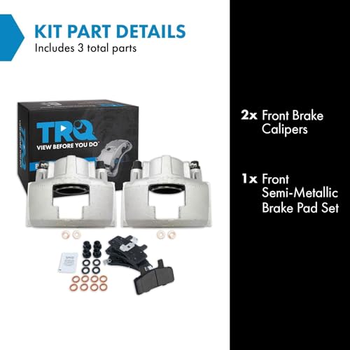 Image of TRQ Front Brake Caliper Set Zinc Coated Brackets Pads Compatible with 1990-93 1999-00 Cadillac DeVille Escalade Fleetwood Commercial Chassis 1988-02 Chevrolet GMC 1994-99 Dodge Ram 1500