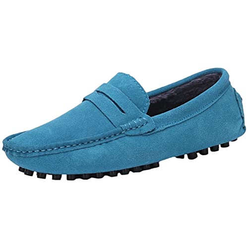 Image of ANUFER Men's Suede Leather Penny Loafers Comfort Driving Shoes Moccasin Slippers