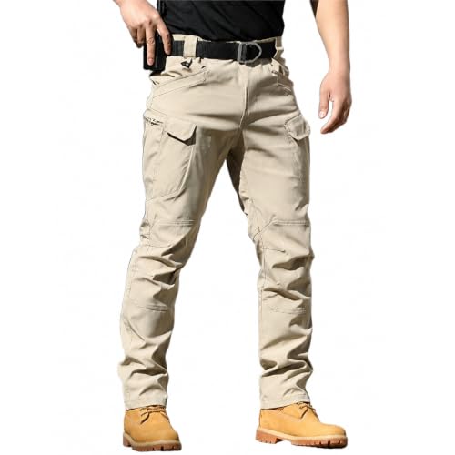 Flexcamo - Tactical Waterproof Pants, Flex Camo Cargo Pants for Men, Mens Tactical Hiking Pants (Khaki,Large)