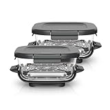 Ninja CRISPi TempWare 2er-Schüssel-Set: Glasbehälter (1,4 l) mit Schnappverschlussdeckeln, wärmebeständiger Heißluftfritteusen-Glasbehälter, BPA-freier Deckel für Transport XSKLIDPLT2EUUK