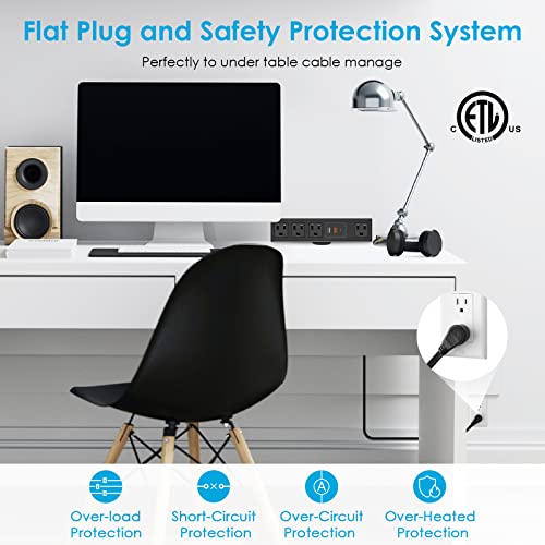 Cccei Desk Clamp Power Strip With Usb-A And Usb-C Ports, Desktop Mount Surge Protector 1200J, Widely Spaced Desk Outlet Station, Fast Charging, 6 Ft Flat Plug, Fit 1.9 Inch Tabletop Edge. (Black) #TOP5