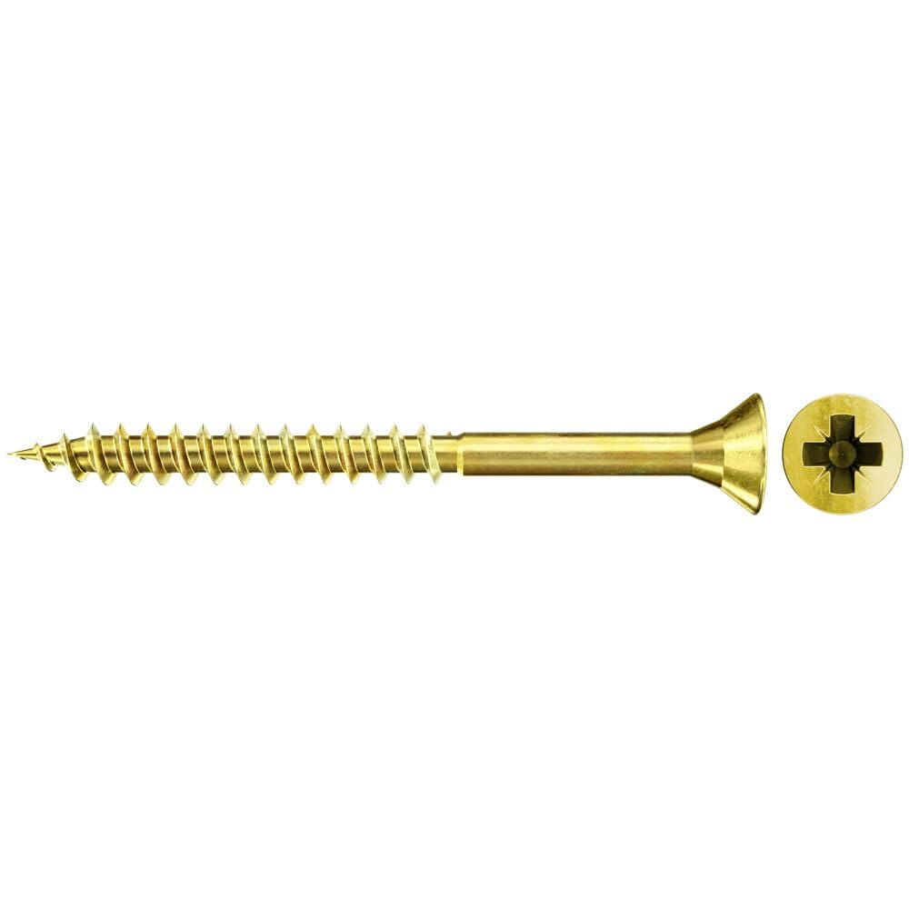 fischer Profi Box ClassicFast II - Tornillo para aglomerado, caja surtida con 110 tornillos galvanizados amarillos de diámetro 4,5-5,0 mm, cabeza avellanada, accionamiento PZ y rosca parcial, para