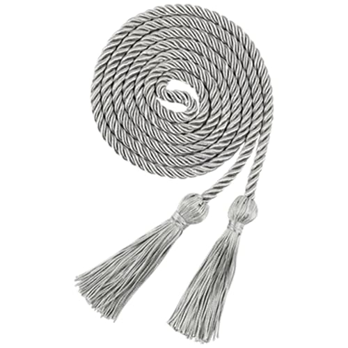 Image of Graduation Honor Cord 68 inch Grad Braided Honor Cords with Tassel Honor Rope Grad Cords for Graduation Students Bachelor Master Doctoral Gown Grad Decor (Silver)