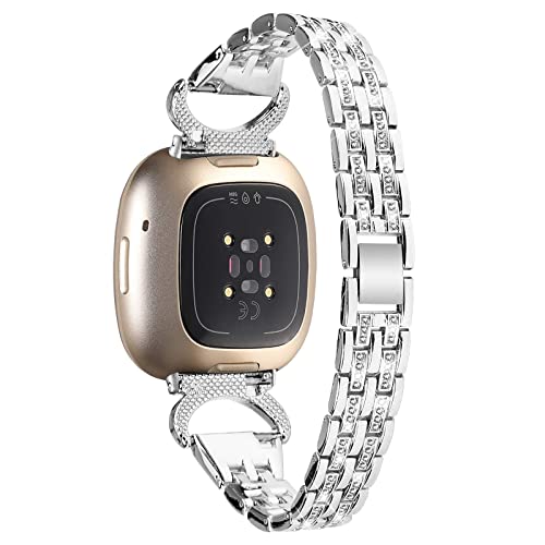 Pulsera compatible con Fitbit Versa 4 con brillo y ajuste metálico miniatura 3