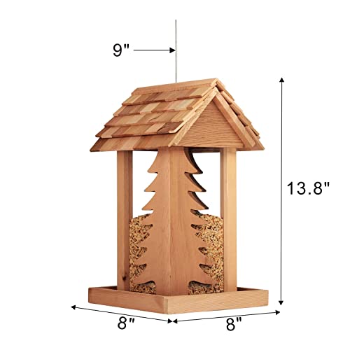 Premium Western Red Cedar Wooden Cottage Bird Feeder For Outdoor Use - Large Shingles Roof, 8 Lbs Capacity, Perfect For Cardinals #TOP3