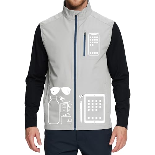 Image of M MAELREG Mens Vests Outerwear Windproof Lightweight Softshell Vests Zip Pockets Sports Sleeveless Jacket Golf Vests for Men
