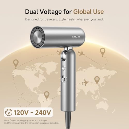 Image of Dreame Pocket Pro Hair Dryer, Dual Voltage Travel Blow Dryer with Diffuser, 1300W Professional HighSpeed Ionic Hair Blower, Fast Drying, Low Noise, Lightweight, No Heat Damage, Global Travel 120V /240V