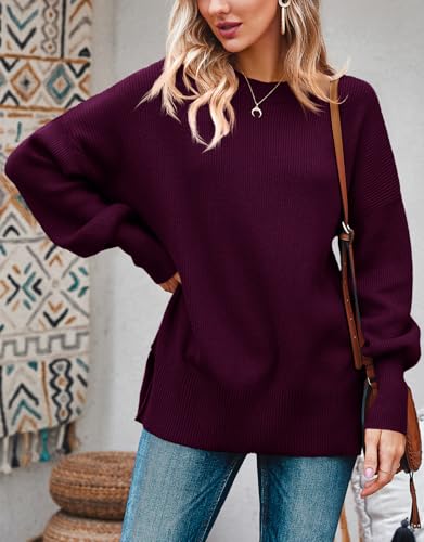 Image of Imily Bela Womens Oversized Tunic Sweaters Fall Slouchy Long Sleeve Ribbed Knit Side Slit Pullover Jumper