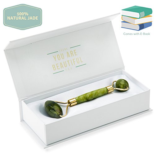 DORIS Jade Roller Massager| Carefully selected Premium Natural Jade, Hand-Polished, Help reduce wrinkle, brighten skin, two size roller for Face, Neck & Eyes | Essential skin care tool