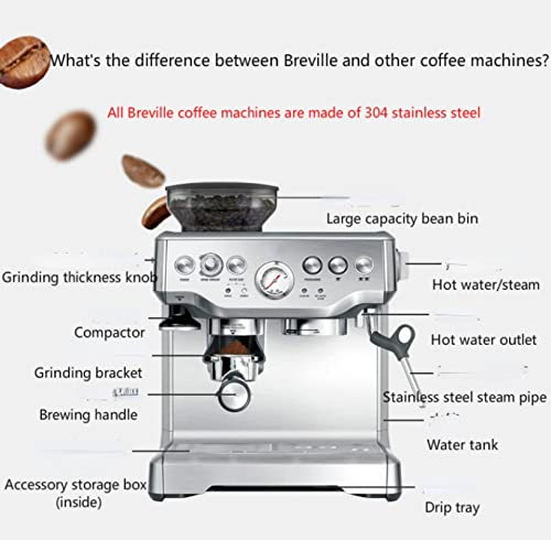 Programmierbare Kaffeemaschine Espressomaschine Halbautomatische Heim- und Gewerbekaffeemaschine mit Mahlfunktion Silber – Bild 6