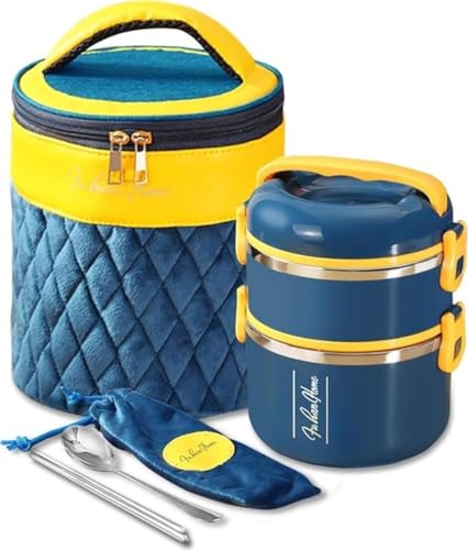 AOBOPO 大型真空断熱保温弁当箱 二段・三段構造で容量充足 弁当バッグ付きで携帯便利 お箸とスプーンを同梱 こども・大人・女性・男性兼用 通勤・通学の昼食携帯やアウトドア用に最適 食器を安全に送ることも可能な保温ランチジャー