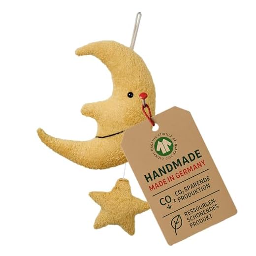 Efie, Bio - Spieluhr Mond mit Stern, Bio-Baumwolle (kbA), Made in Germany, GOTS-zertifiziert, nachhaltig, Melodie (Weißt du wie viele Sternlein stehen)