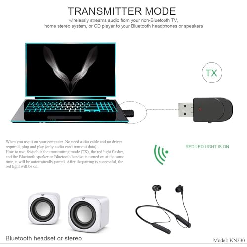 Pagaria 2 in 1 Bluetooth 5.0 Transmitter Receiver 3.5mm Stereo Audio Adapter with Mic, Easy Slide Switch Mode, Model: KN330 7 41lNpNmV0UL