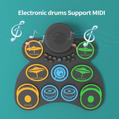 MARVTOWN 9+2 Pads Electronic Drum Sets,Electric Drum Practice Pad with Headphone Jack, Built-in Speaker Foot Pedals and Drumsticks, Kids Drum Set Compatible with MIDI Output, Christmas gifts for kids