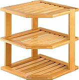 MantraRaj 3 Tier Bamboo Corner Shelf Rack Unit Kitchen Cupboard Storage Organiser Worktop Tidy Kitchen Plate Rack Space Saving Standing Storage Unit For Home, Living Room, Bathroom - Image 1