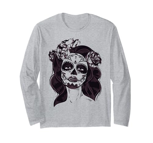 De Los Muertos La Catrina Giorno dei Morti Sugar Skull Women Maglia a Manica