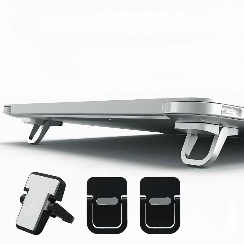 2Pcs Invisible Adhesive Laptop Stand - Foldable Portable Heightening Riser Collapsible Storage Support Silver