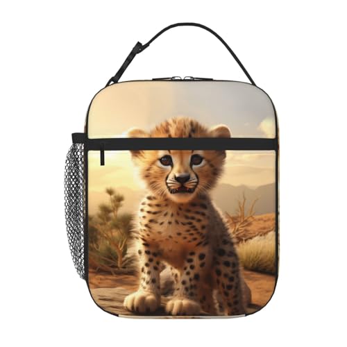 SARA NELL Cute Cheetah Insulated Lunch Bag Baby Cheetah Lunch Box for Women Men Teens Kids, Reusable Lunch Tote Bag, Leakproof Thermal Insulated Lunch Bags for Work, Picnic, School or Travel