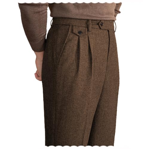 Mens Pants Tweed Herringbone Vintage Dress Pant Trousers Regular Fit Suit Pants for Men