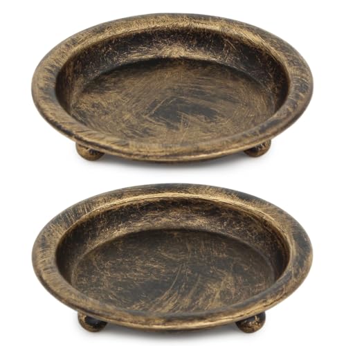 Thindolex Black/Gold Iron Candle Plate Set of 2 Metal Saucer Style Candle Holder for Pillar/Scented/Flameless/Ball Candles Decorative Candle Stand for Table Centerpiece - Black/Gold