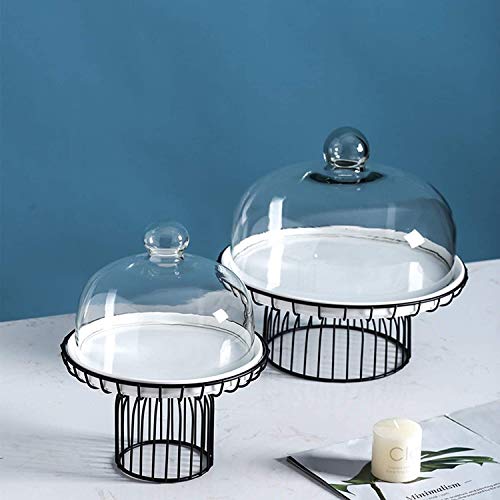 Pastry Tray with Lid Fruit Snack Storage Bracket with Glass Dome Cover(Size:29cm) - Image 7