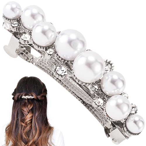 OIIKI Pearl Hair Snap Clips for Wedding Elegant Pearl Barrettes with Pins for Women Brides Parties Daily Use - Silver Style 1 1pcs