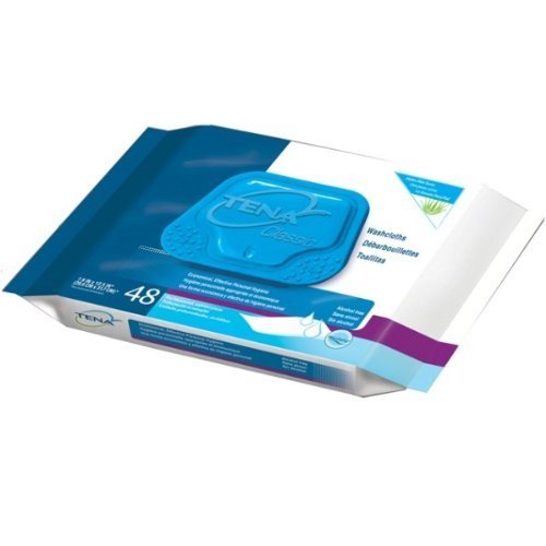 Tena Classic Skin-Caring Washcloths, 7.9x12.5 in., Soft-Pack/48 wipes (2 Packs)