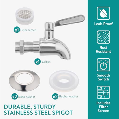 Navaris Dispenser per Bevande in Vetro 5 Litri - Distributore Acqua con Rubinetto e Supporto in Ferro - Inclusi Infusore Frutta e Porta Ghiaccio - Drink Dispenser per Bibite Fredde - immagine 5