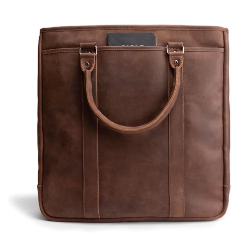 Image of Littlefield & Co., Vertical Briefcase & Laptop Carrier, Easy Access Bag for Work, Travel and Wekend Getaways, Handmade, Bourbon Brown