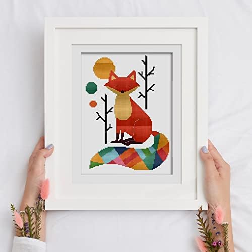 suchkawe Cross Stitch Kits, DIY Needlework Kits 11CT Stamped Cross Stitch Kit for Beginners Adults Kids Home Bedroom Decoration, Embroidery Kit Colourful Fox (28X38cm)