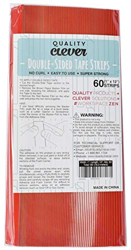 Double-Sided Tape, Flat Strips are So Easy to Use- No Curl, Qty 60, 1 Wide x 12 Long, 60 Feet Total
