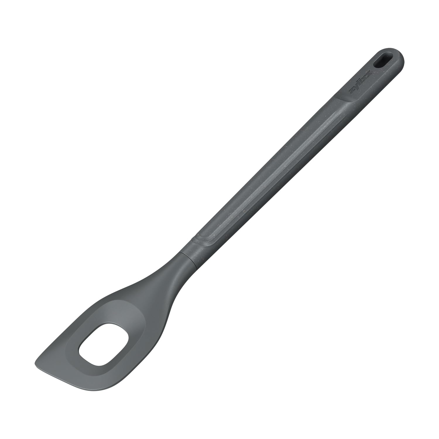 Zyliss Angled Mixing Spoon, Sustainable Wheat Straw/Nylon, Angled Cooking Spoon to Reach Corners of Pans and Pots, Beluga Grey, 29.5cm x 5.5cm, Dishwasher Safe