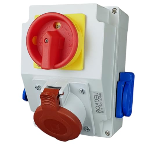 RoadEu Presa A Muro CEE 32A 400V 5 Poli IP66 Con Interruttore Magnetotermico | Per Esterni E Officine