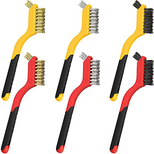 Lot de 6 brosses métalliques en laiton/acier inoxydable/nylon pour nettoyer la rouille, enlever les scories de soudure, la saleté et autres coins cachés 17,8 cm Cover