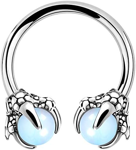 OUFER 316L Surgical Steel Circular Earrings Two White Opals Surrounded by Dragon Claws Cartilage Earing Ear Body Piercing Jewelry Helix Earrings Piercing…