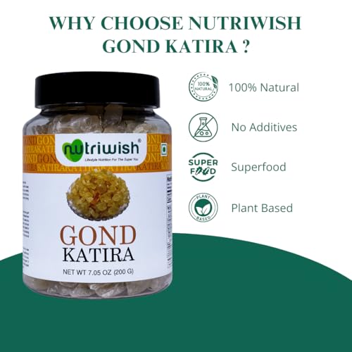 Nutriwish Gond Katira (Edible Gum/Tragacanth Gum), 200 g | Pure & Natural Plant-Based Gond for Cooling Summer Drinks, Falooda, Sherbets, Desserts, Herbal Recipes & Daily Wellness Use