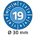 Produktbild AVERY Zweckform 6944 widerstandsfähige Jahres-Prüfplaketten 2019 (stark selbstklebend, Kleinformat, Ø 30 mm, 80 Aufkleber auf 10 Blatt) blau
