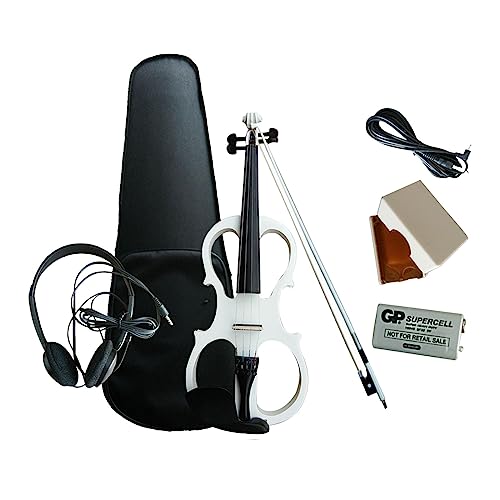 Full Size 4/4 Electric Violin with Violin Accessories and Hard Wood Electronic Quite Violin for Stage Show Performance Children, White