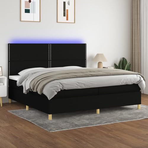 Frdhee Bettgestell Schlafzimmermöbel,Boxspringbett mit Matratze & LED Schwarz 200x200 cm Stoff,Polsterbett,Stabiles und Robust,Leichte Montage