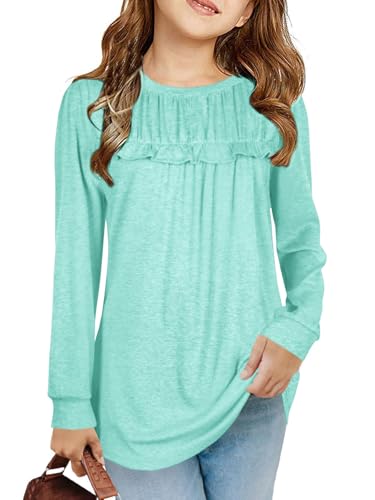 Image of Haloumoning Girls Cute Short Sleeve Tunic Tops Casual Loose Ruffle T Shirts Kids Summer Soft Blouses Size 4-15 Years